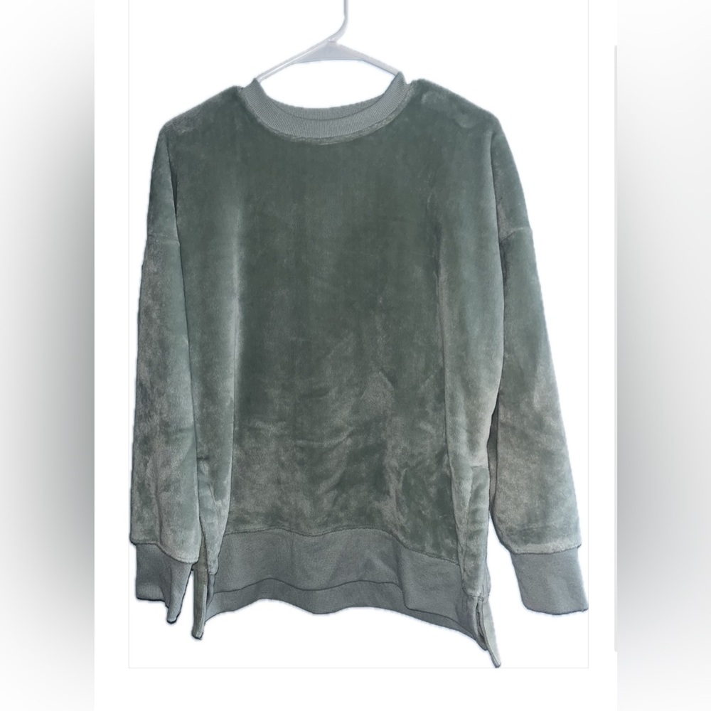 SO Seafoam Green Faux Fur Pullover